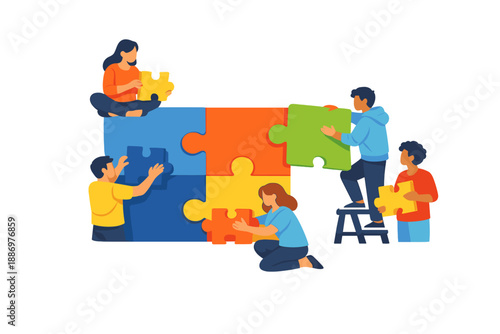 People work together to assemble a large puzzle in a bright space during an afternoon gathering with smiles and teamwork