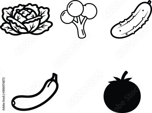 Vegetable icons including cabbage broccoli cucumber eggplant and tomato