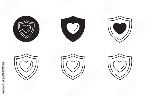 Heart Protection Icons for Healthcare and Wellness UI