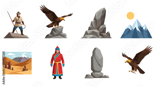Nomadic heritage: eagle hunter, traditional attire, and mountain landscapes