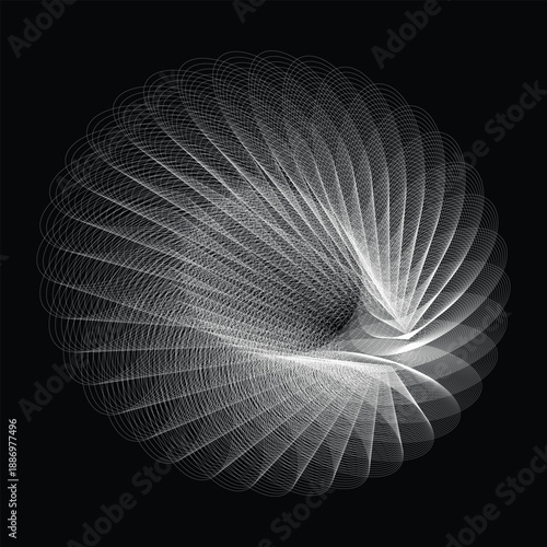 Spiral bloom of elliptical arcs in hypnotic geometric symmetry