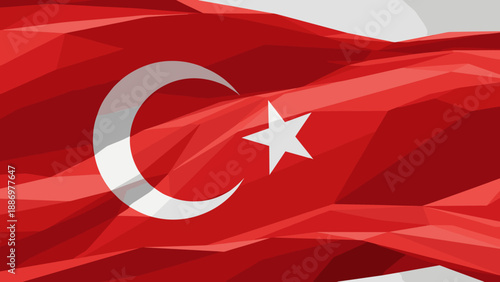 Abstract geometric Turkish flag waving with a modern low poly design and vibrant red hues