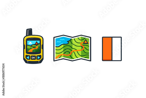 Exploring outdoor activities with navigation tools and maps for hiking or camping in scenic areas during daytime