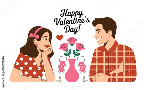 Valentine’s Day scene, of a couple raising champagne glasses with roses, capturing joy, romance, togetherness, and memorable love-themed celebration moments.