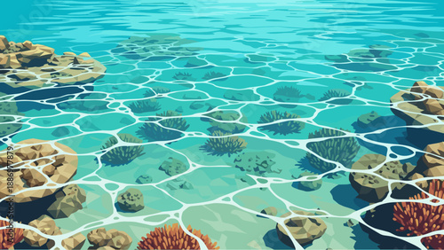 Tranquil ocean surface over vibrant coral reefs with sunlit waters