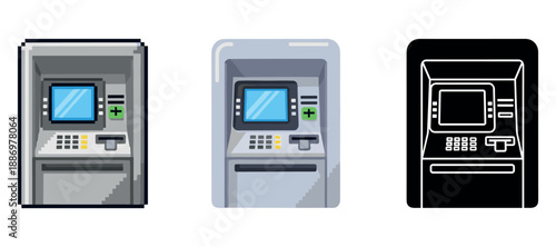 Three atm design variations in flat, realistic, and silhouette styles