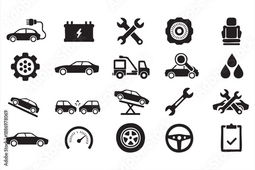 Automotive Repair Icons for Garage and Roadside Assistance Apps