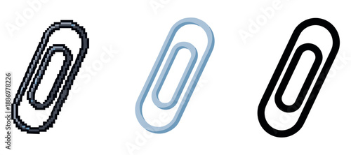 Comparison of pixelated, grayscale, and solid black paperclip icons