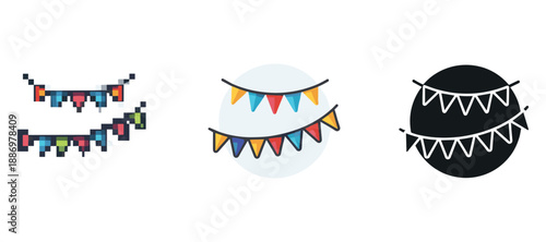 Colorful and monochrome festive bunting garland illustrations