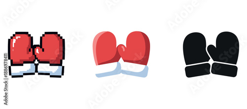 Pixelated boxing gloves and mittens in diverse styles and colors