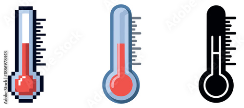 Pixelated, illustrated, and silhouette thermometer icons collection