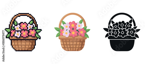 Pixel, vector, and silhouette floral baskets: a comparison of art styles