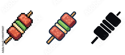 Variety of kebab icon styles: pixel art, cartoon, and silhouette designs