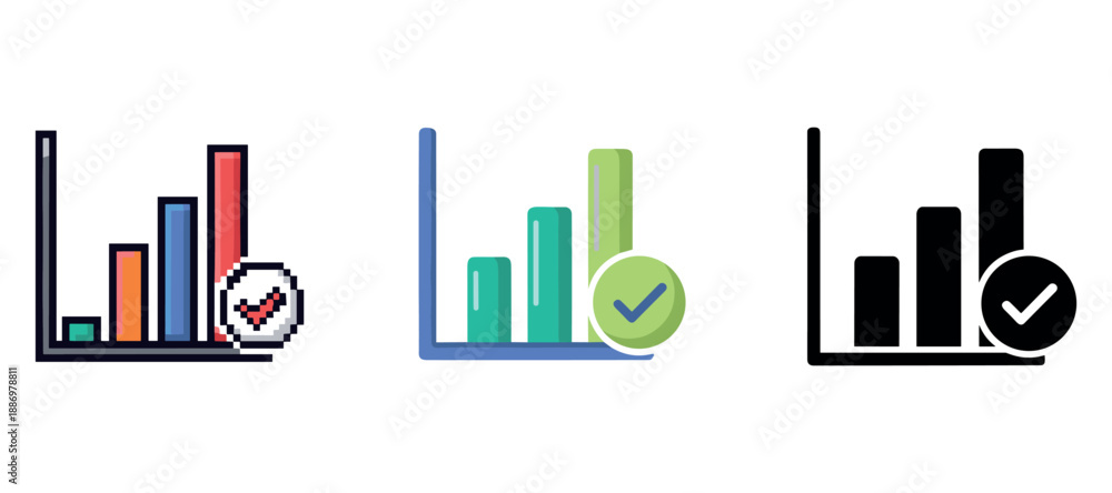 Fototapeta premium Three bar graphs with checkmarks indicating success in data visualization