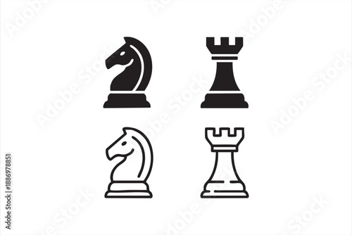 Chess Knight and Rook Symbols for Logic Games and Training Apps