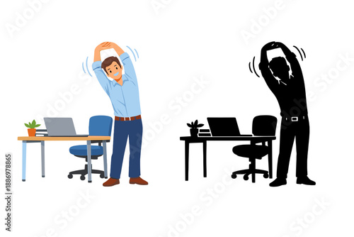 Stretching exercises for workers at a desk during a break for better health and productivity