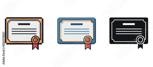 Set of three certificate icons with decorative borders and seals