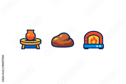 Clay pottery is shaped, dried, and fired in a kiln to create ceramic art pieces at a local workshop during the day