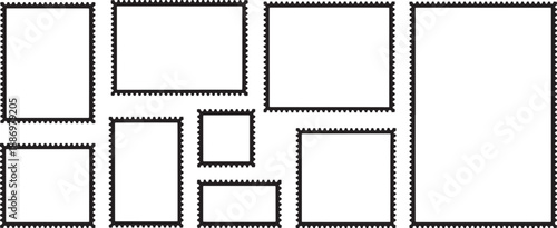 Perforated Postage Stamp Frame Vector Set for Vintage Retro Designs