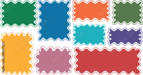 Set of Colorful Wavy Frames and Wavy Speech Bubbles for Text and Label Design Vector