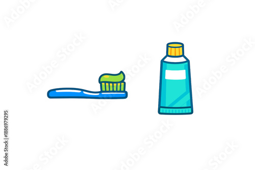 Toothbrush and toothpaste placed side by side ready for morning routine of brushing teeth