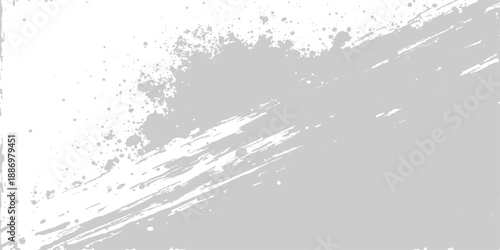 Abstract grunge background with black ink splatter paint textures and a dark dirty spray border pattern element on paper