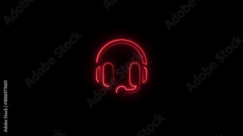 Neon Red Headset Customer Service Call Center Support Symbol