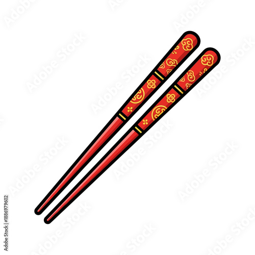 Red Chopsticks with Asian Pattern Design.
