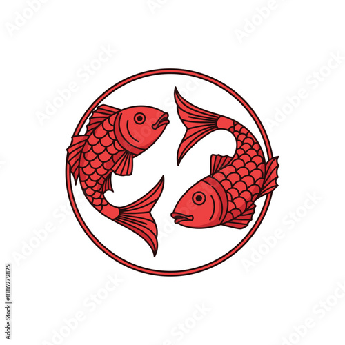 Red Fish Illustration in Circle Design.