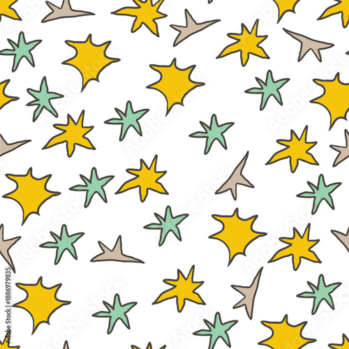 Seamless pattern with naive stars in hand drawn style.Element for decoration design print background backdrop wrapping wallpaper banner textile
