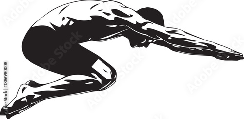 Black and White Stylized Vector Illustration of a Professional Swimmer Diving into Water