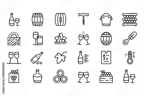 Wine Tasting and Vineyard Icons for Sommelier and Hospitality Apps