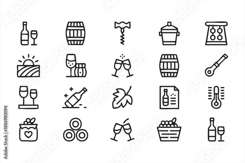 Winery and Wine Icons for Beverage Menus and Label Design