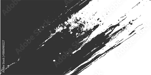 Grunge black ink splat illustration with spray paint texture and liquid drip stains on a vector frame border element
