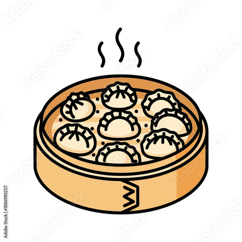 Steamed Dumplings in a Bamboo Steamer.