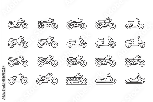 Motorcycle and Scooter Icons for Urban Mobility and Transport Apps