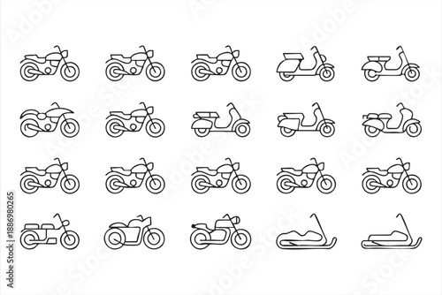 Vehicle Icons Featuring Motorcycles and Scooters for UI Design