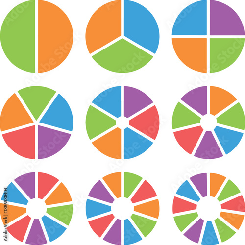 Colorful Segmented Pie Charts Vector Set for Infographics and Business