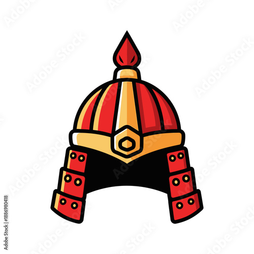 Traditional Asian Style Helmet Illustration.