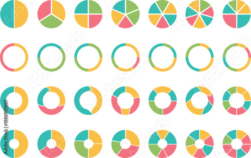 Flat Circle Pie Chart Infographic Set for Business Data Visualization