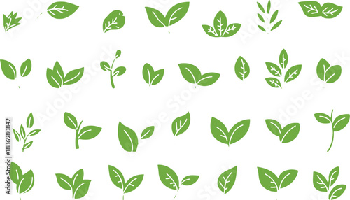 Versatile Green Leaf Vector Icon Set for Eco Designs