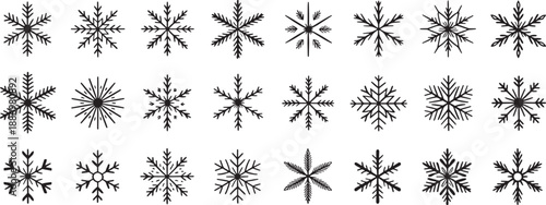Set of Black Snowflake Icons for Winter Decoration and Christmas Design Vector