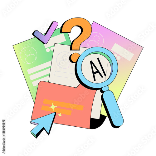 AI assistant searching folders and files, modern colorful concept of intelligent digital search.