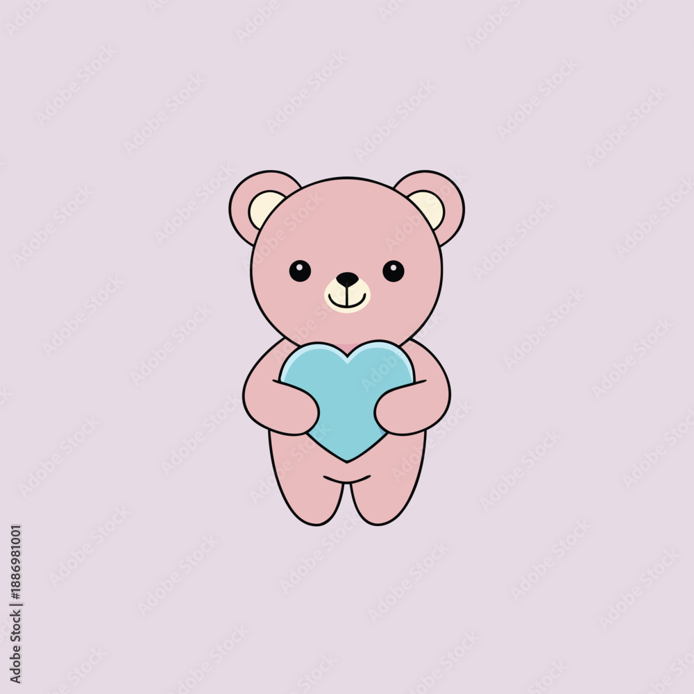 Fototapeta premium cute pink teddy bear holding heart illustration isolated