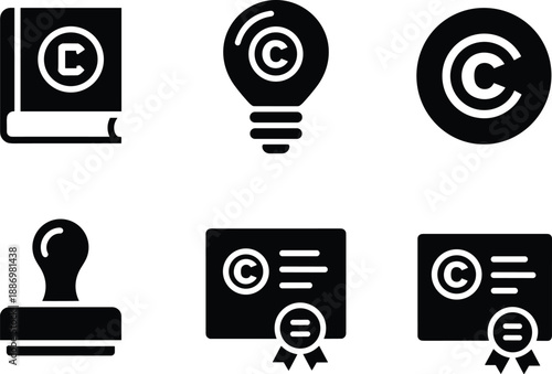 Copyright Symbols Icons Set Intellectual Property Protection Concepts vector illustration