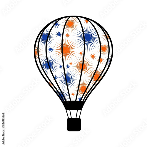 Colorful Hot Air Balloon with Fireworks Pattern.