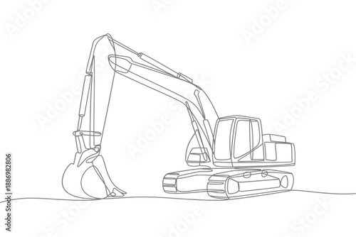 Minimalist outline of an excavator construction machine single continuous line drawing