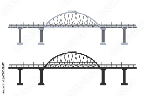 Isolated bridge side view. Industrial drawing of an architectural structure. Modern engineering transport structure. Detailed blueprint