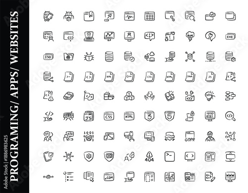 Hand drawn programming and website development icon set vector illustration
