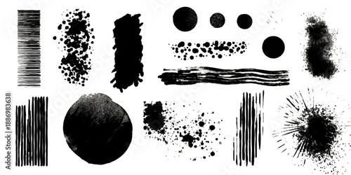 Dynamic black ink splash and splatter abstract art on white background